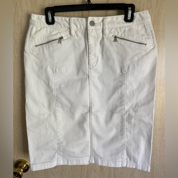 Lauren Ralph Lauren White Denim Jean Skirt Sz 8 Green Label - Picture 1 of 9